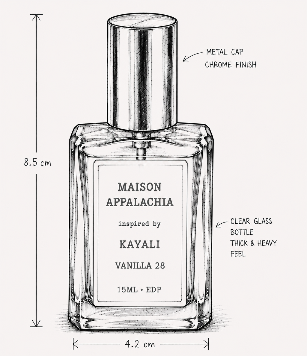 Vanille Vingt-Huit — Inspired by Kayali Vanilla 28 · Maison Appalachia · Séduction · Extrait Strength Perfume Spray · 15 ml